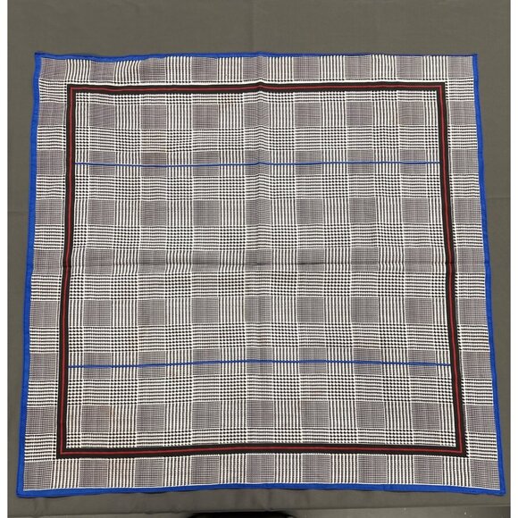 Vintage Glen Check Silk Pocket Square Handkerchief Blue Red Accent Trim Headwear - Picture 1 of 4